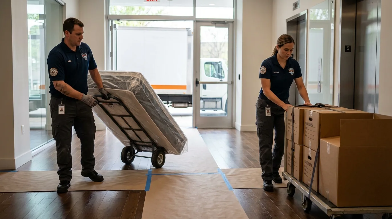 Professional apartment movers loading elevator in Port Republic, NJ